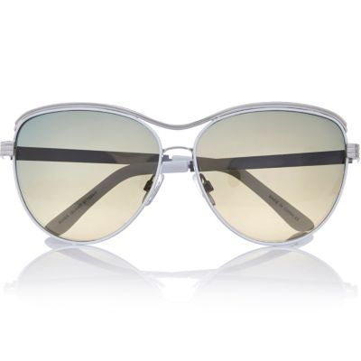 Silver tone glittery aviator-style sunglasses